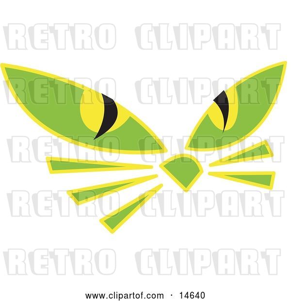 Vector Clip Art of Retro Pair of Green Cat Eyes and Whiskers Glowing in the Dark