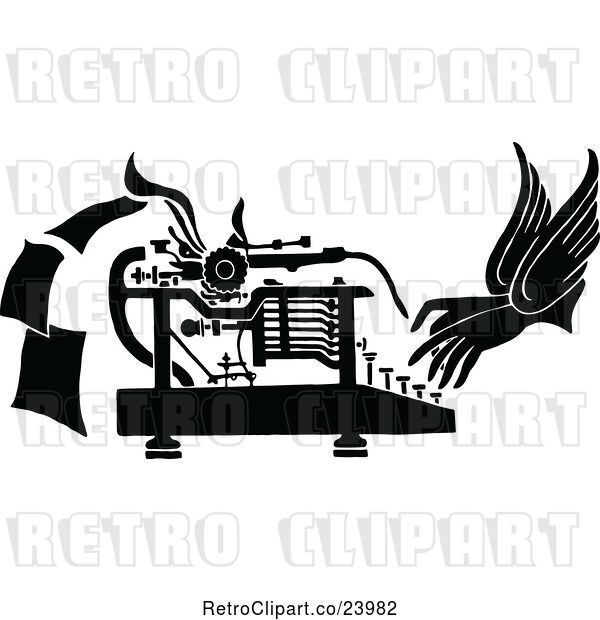 Vector Clip Art of Retro Pair of Hands Working a Typewriter