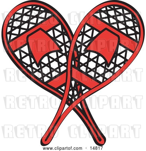 Vector Clip Art of Retro Pair of Red Snowshoes Crossed