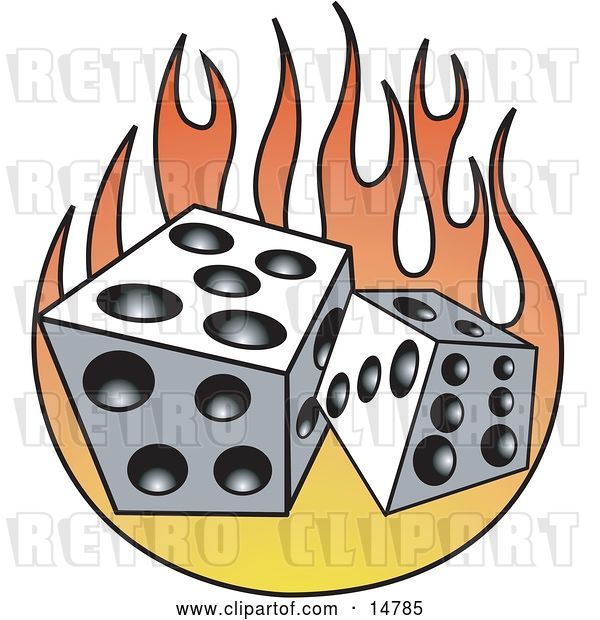 Vector Clip Art of Retro Pair of White and Black Dice and Flames