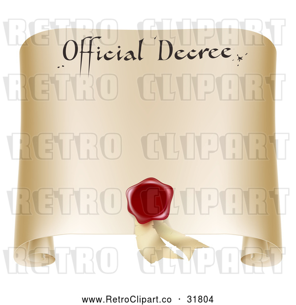 Vector Clip Art of Retro Paper Official Decree Scroll with a Red Wax Seal and Copyspace