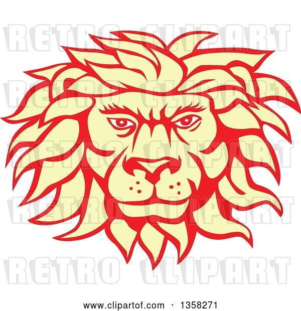 Vector Clip Art of Retro Pastel Yellow and Red Male Lion Face