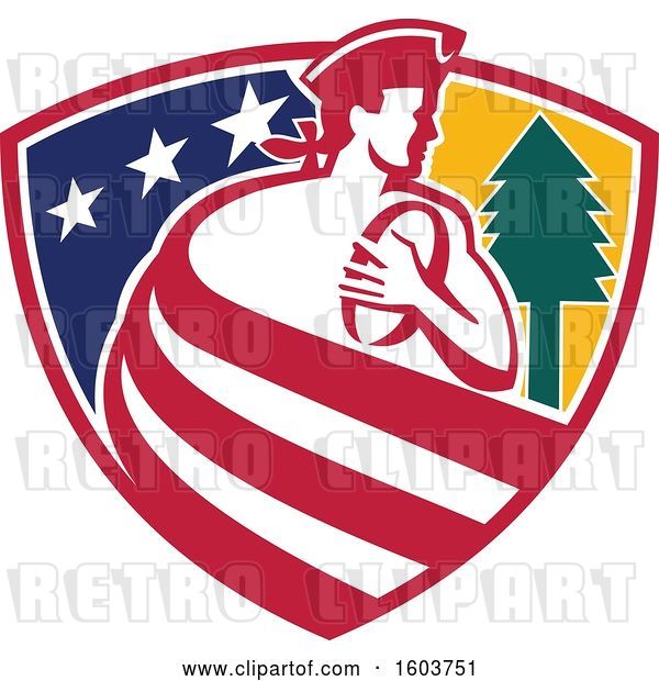Vector Clip Art of Retro Patriot Rugby Player Made of Stripes in a Star and Tree Shield