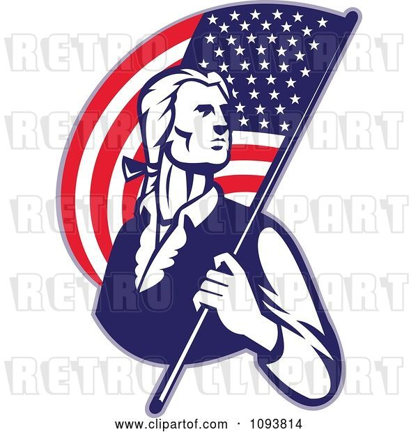 Vector Clip Art of Retro Patriotic Guy Carrying an American Flag
