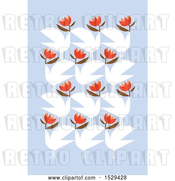 Vector Clip Art of Retro Pattern of Doves with Flowers on Pastel