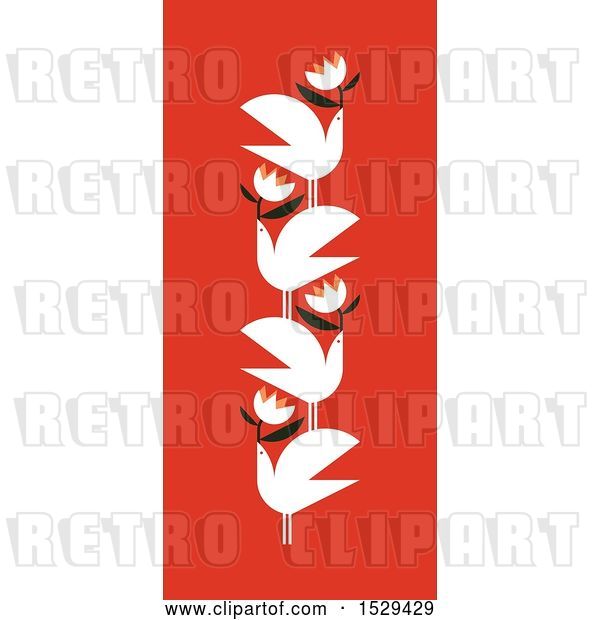Vector Clip Art of Retro Pattern of Doves with Flowers on Red