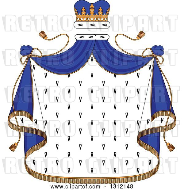 Vector Clip Art of Retro Patterned Royal Mantle with a Blue Crown and Drapes