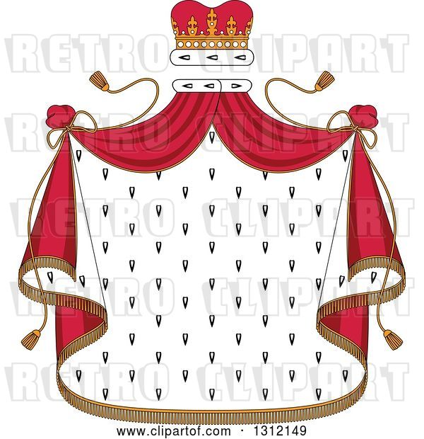 Vector Clip Art of Retro Patterned Royal Mantle with a Red Crown and Drapes