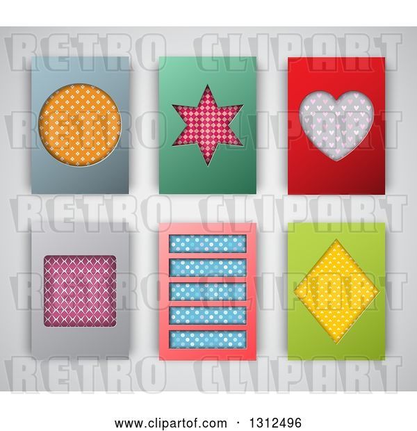 Vector Clip Art of Retro Patterned Shape Backgrounds or Cards on Gray