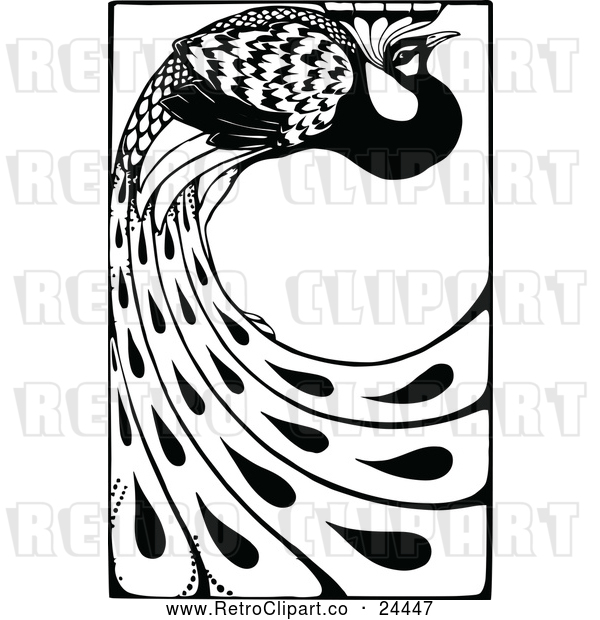 Vector Clip Art of Retro Peacock with Long Feathers