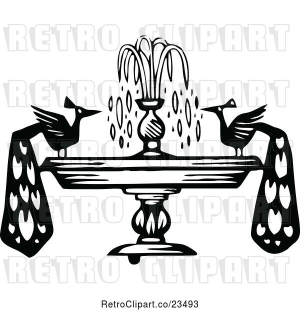 Vector Clip Art of Retro Peacocks on a Fountain