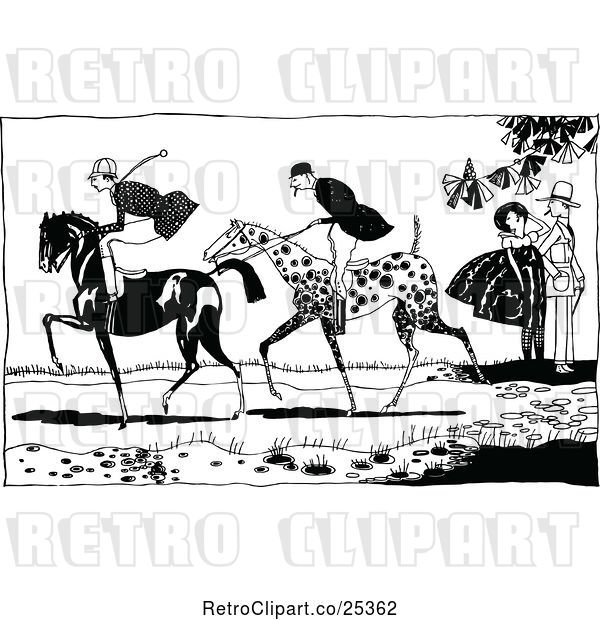 Vector Clip Art of Retro People and Horses