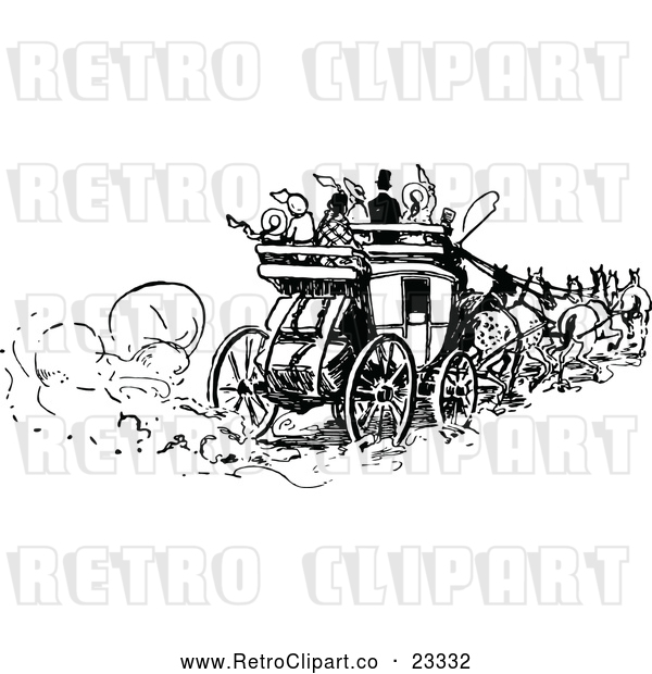 Vector Clip Art of Retro People on a Horse Drawn Carriage