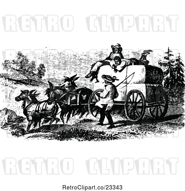 Vector Clip Art of Retro People on Hay on a Horse Drawn Cart