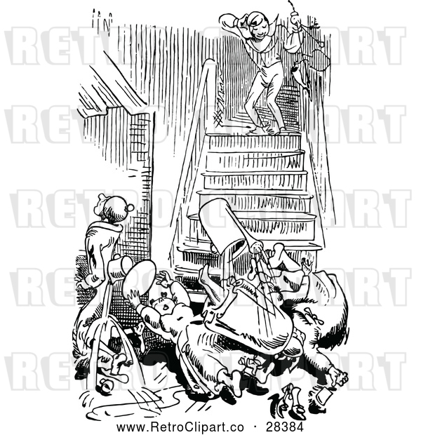 Vector Clip Art of Retro People Tumbling down Stairs