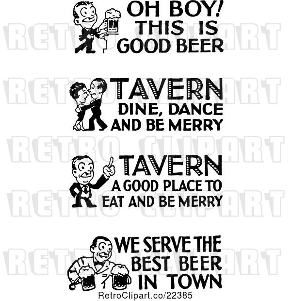Vector Clip Art of Retro People with Tavern and Bar Text