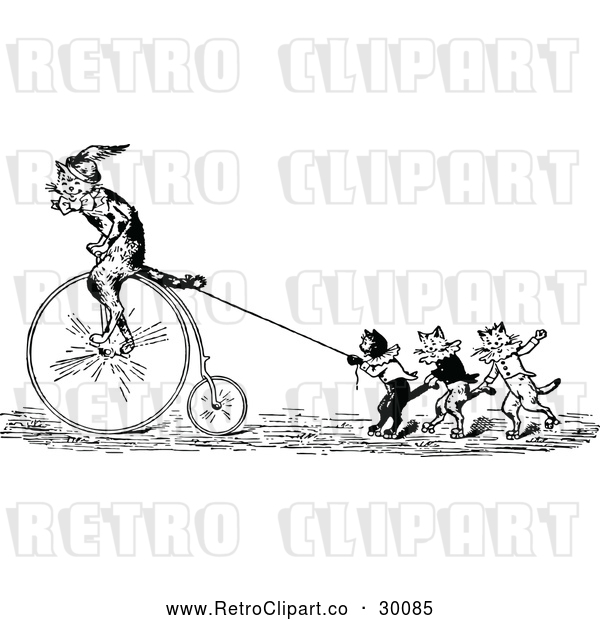 Vector Clip Art of Retro Performing Cats with a Penny Farthing