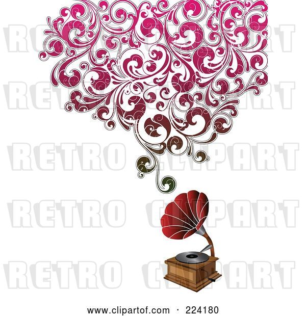 Vector Clip Art of Retro Phonograph with Floral Sound