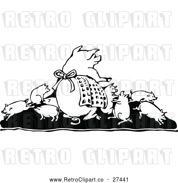 Vector Clip Art of Retro Pig Family