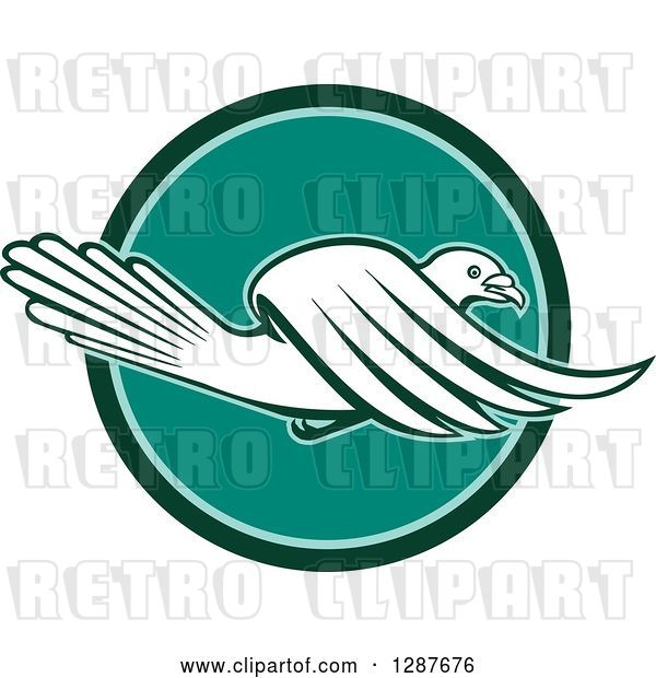 Vector Clip Art of Retro Pigeon Flying in a Teal and Turquoise Circle