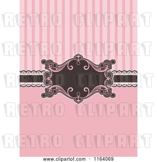 Vector Clip Art of Retro Pink and Brown Invitation with Stripes and a Frame