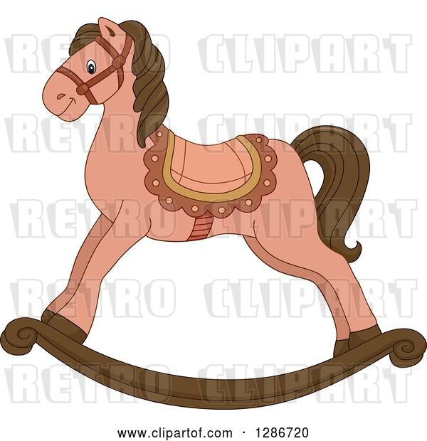Vector Clip Art of Retro Pink and Brown Rocking Horse