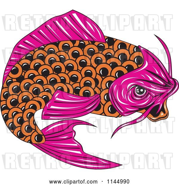Vector Clip Art of Retro Pink and Orange Koi Fish