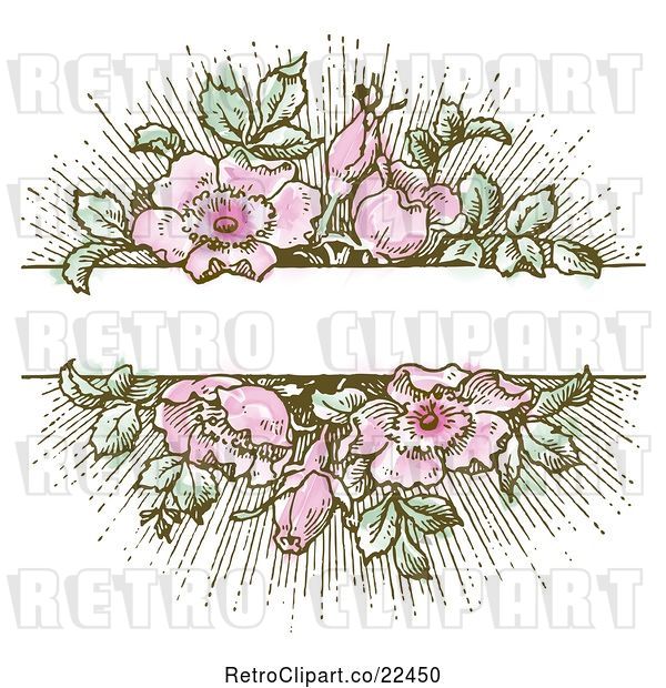 Vector Clip Art of Retro Pink Flower and Green Leaf Background with Copyspace 1