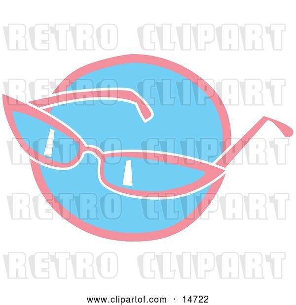 Vector Clip Art of Retro Pink Girly Sunglasses over a Blue Circle
