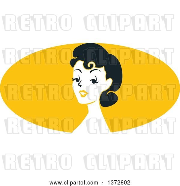 Vector Clip Art of Retro Pinup Lady from the Shoulders up over a Yellow Oval