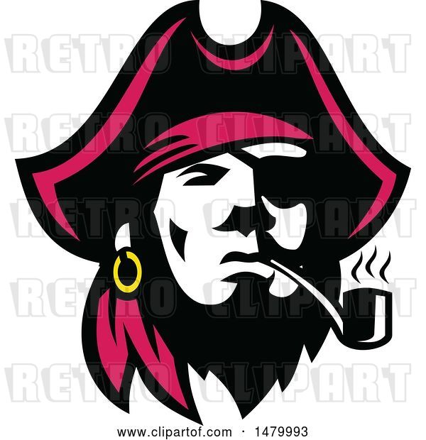 Vector Clip Art of Retro Pirate Captain Smoking a Pipe