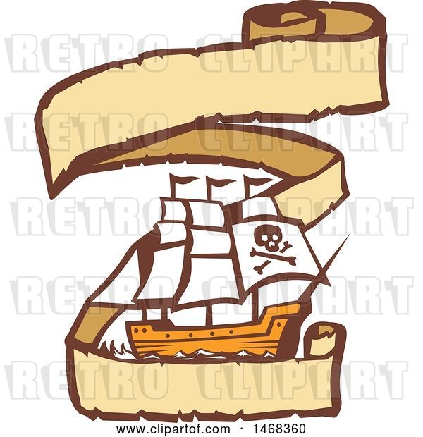 Vector Clip Art of Retro Pirate Ship in a Long Ribbon Banner