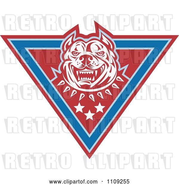 Vector Clip Art of Retro Pitbull Guard Dog on a Security Triangle