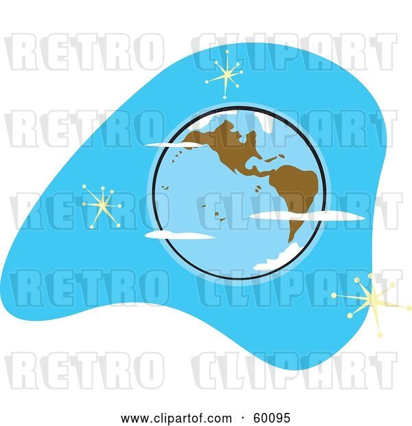 Vector Clip Art of Retro Planet Earth with Brown Continents on Blue with Stars