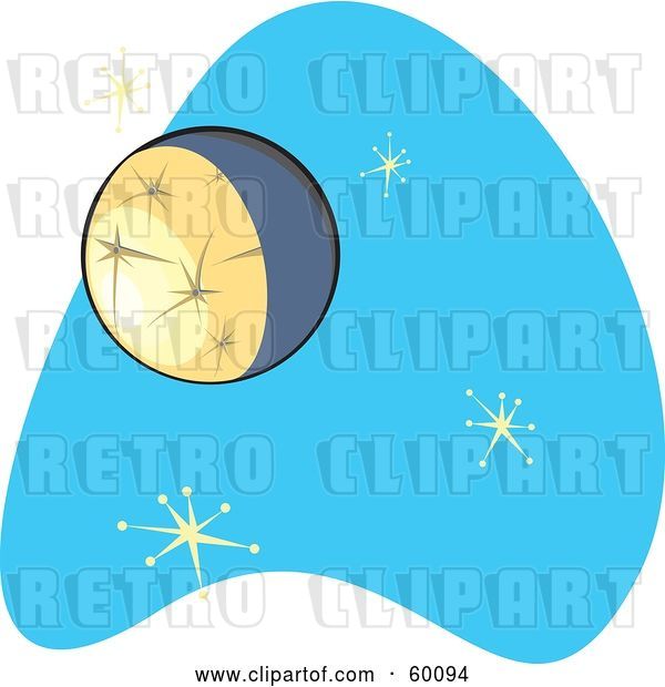 Vector Clip Art of Retro Planet Mercury on Blue with Stars