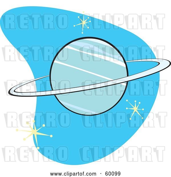 Vector Clip Art of Retro Planet Neptune on Blue with Stars
