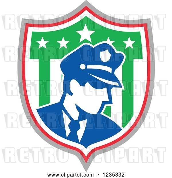 Vector Clip Art of Retro Police Guy in an American Shield