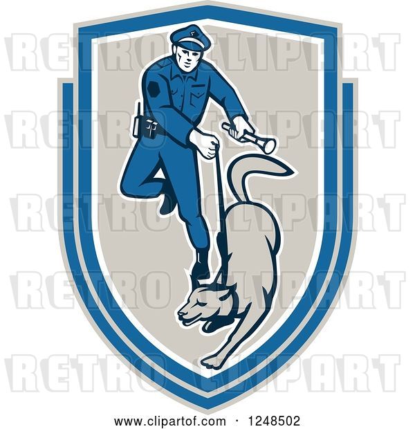 Vector Clip Art of Retro Police Officer and K9 Unit Dog in a Shield