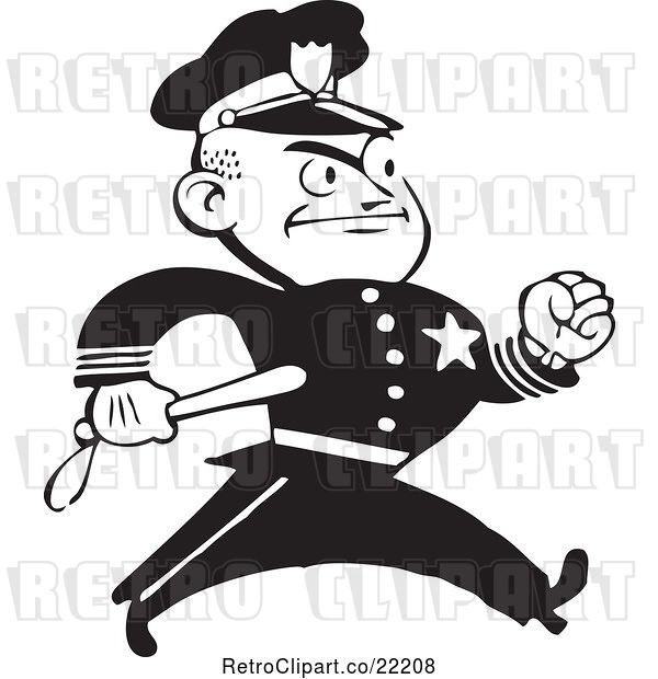 Vector Clip Art of Retro Policeman Walking with a Baton