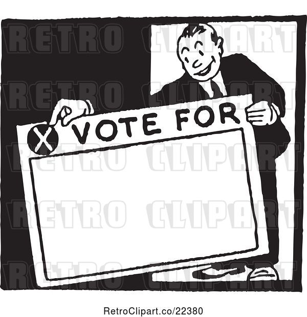 Vector Clip Art of Retro Politician Holding a Vote for Sign