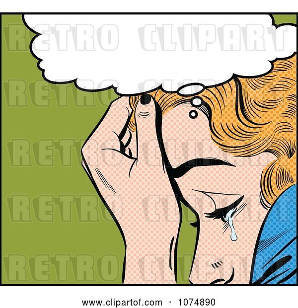 Vector Clip Art of Retro Pop Art Blond Lady Crying Under a Thought Balloon