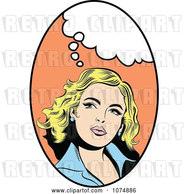 Vector Clip Art of Retro Pop Art Blond Lady with a Thought Balloon in an Oval