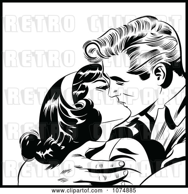 Vector Clip Art of Retro Pop Art Couple Kissing and Holding Each Other Tight