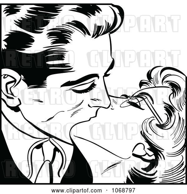 Vector Clip Art of Retro Pop Art Couple Kissing in 3