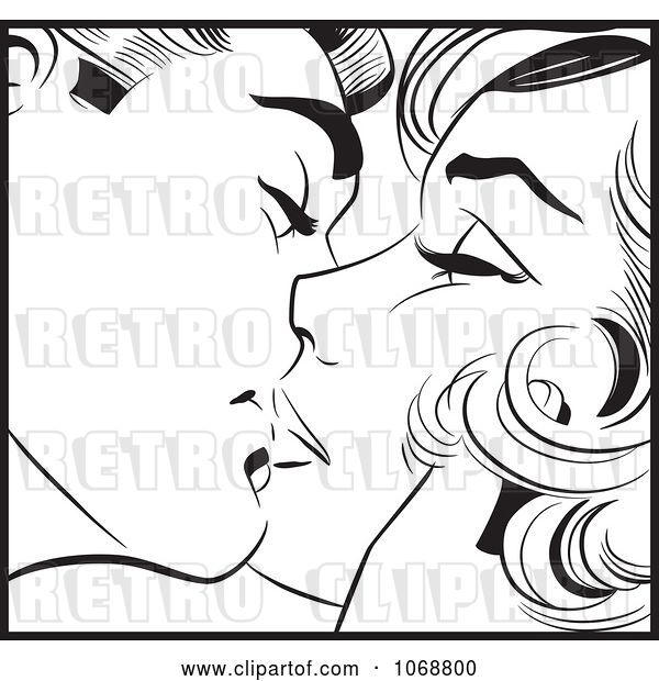 Vector Clip Art of Retro Pop Art Couple Kissing in 5