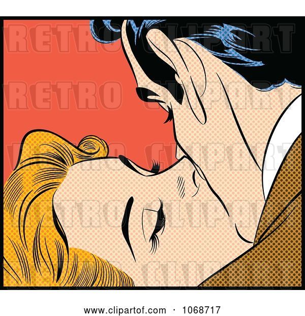 Vector Clip Art of Retro Pop Art Couple Kissing Passionately