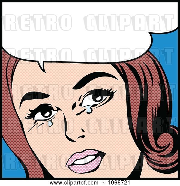 Vector Clip Art of Retro Pop Art Crying Brunette Lady Talking