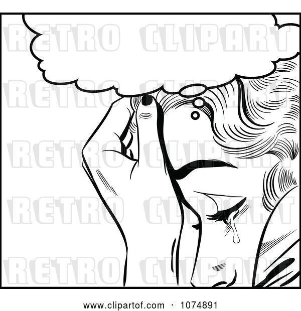 Vector Clip Art of Retro Pop Art Lady Crying Under a Thought Balloon