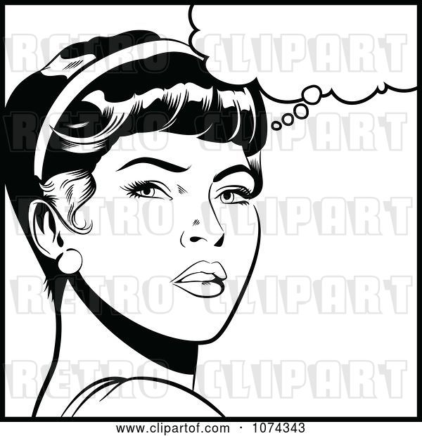 Vector Clip Art of Retro Pop Art Lady in Deep Thought