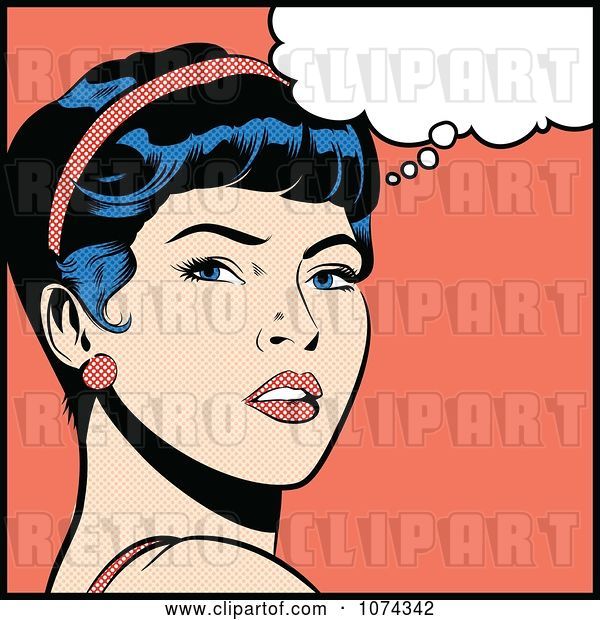 Vector Clip Art of Retro Pop Art Lady in Deep Thought